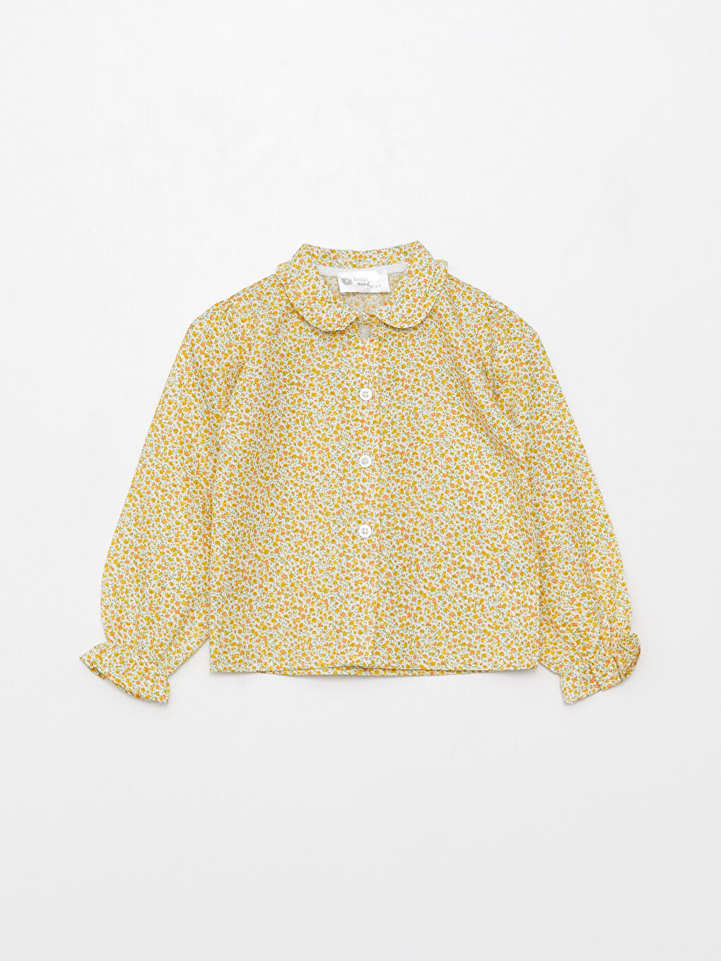 Bej Bebe Yaka Uzun Kollu Kız Bebek Gömlek ve Salopet Elbise 2'li Takım-1