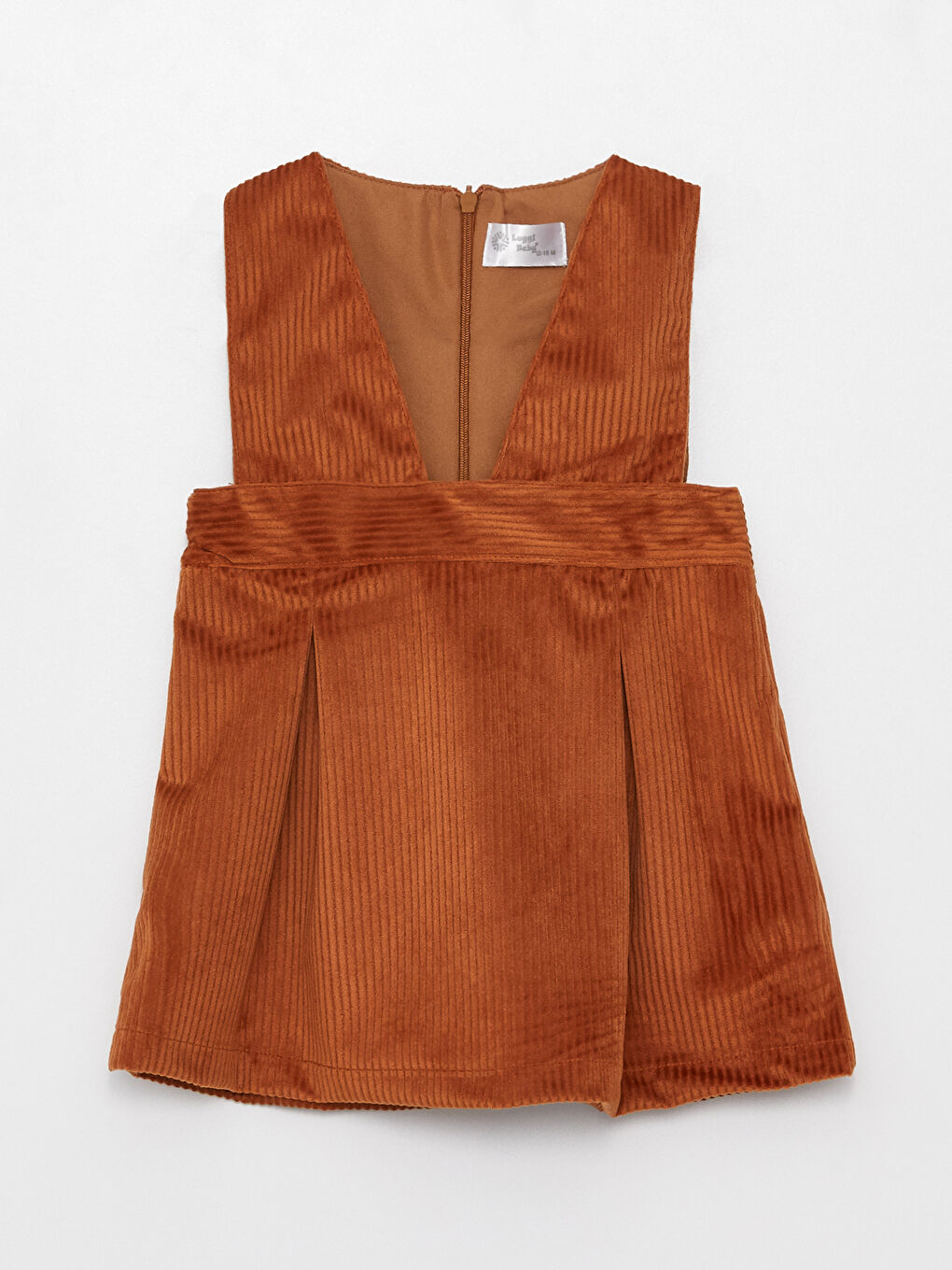 Bej Bebe Yaka Uzun Kollu Kız Bebek Gömlek ve Salopet Elbise 2'li Takım-2