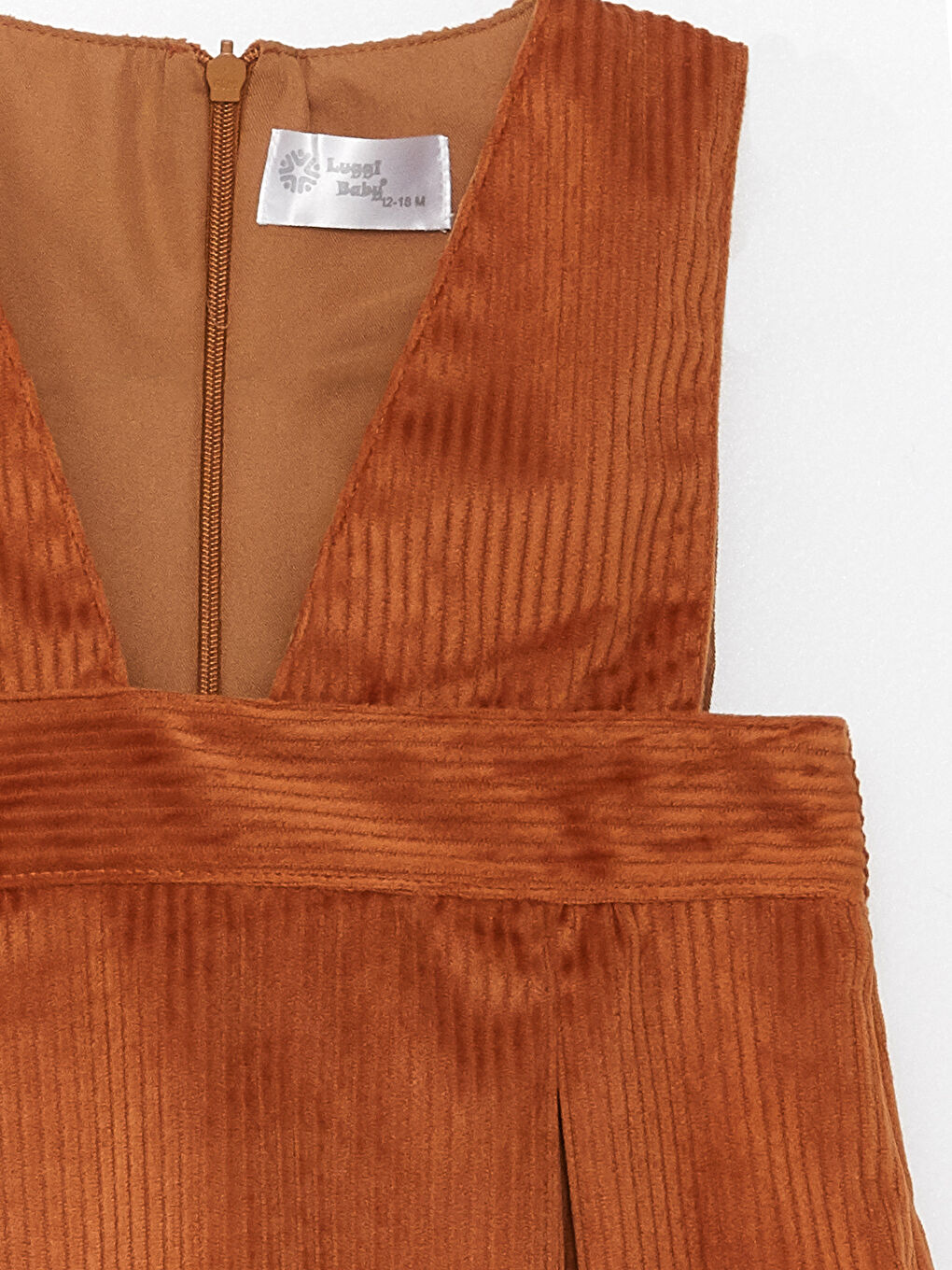 Bej Bebe Yaka Uzun Kollu Kız Bebek Gömlek ve Salopet Elbise 2'li Takım-3