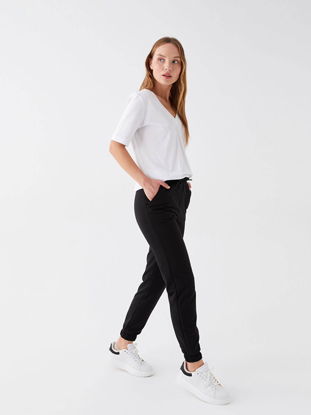 Women's Elasticated Waist Plain Jogger Sweatpants-2