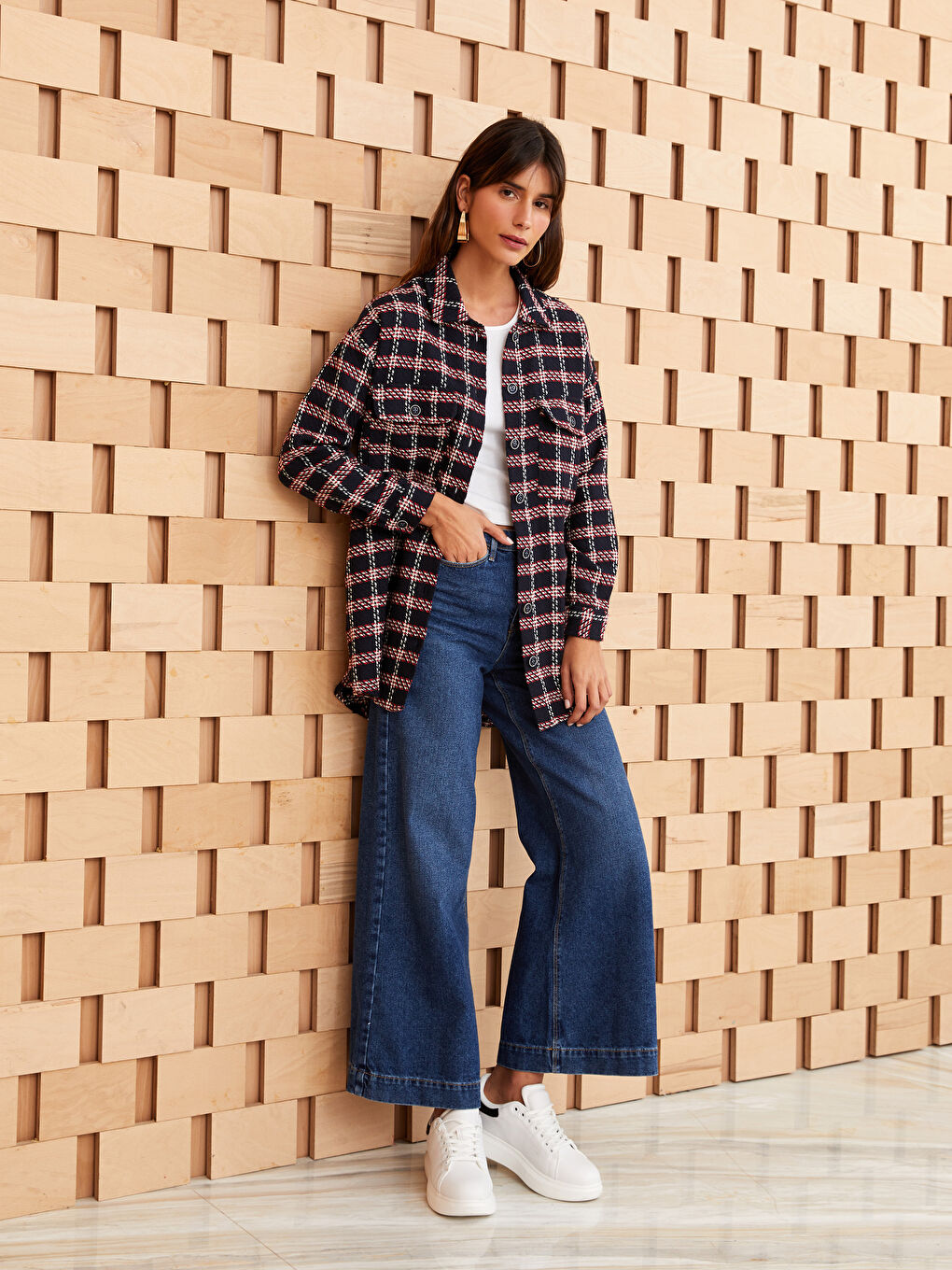 قميص خارجي تيويد نسائي منقوش كم طويل-2