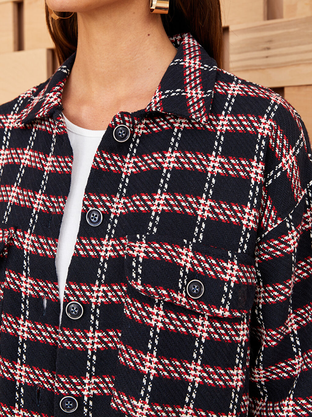 قميص خارجي تيويد نسائي منقوش كم طويل-3