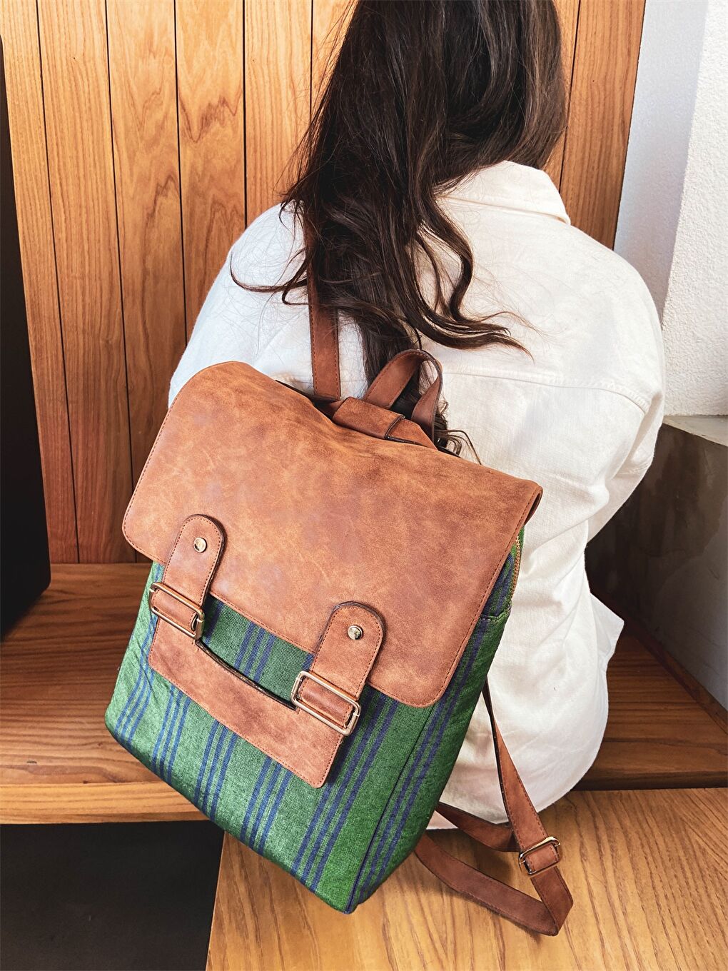 Yeşil Desenli Kadın Sırt Çantası-3