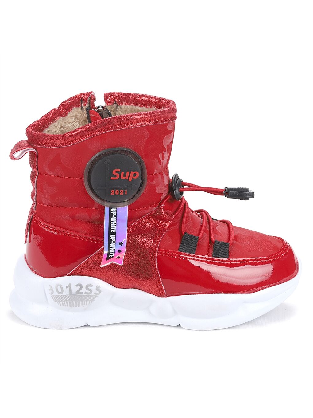 Kırmızı Baskılı Fermuarlı Kız Çocuk Kar Botu-3