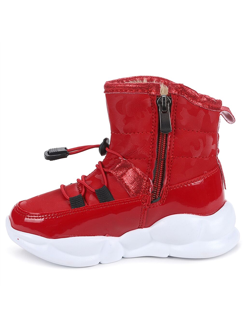 Kırmızı Baskılı Fermuarlı Kız Çocuk Kar Botu-4