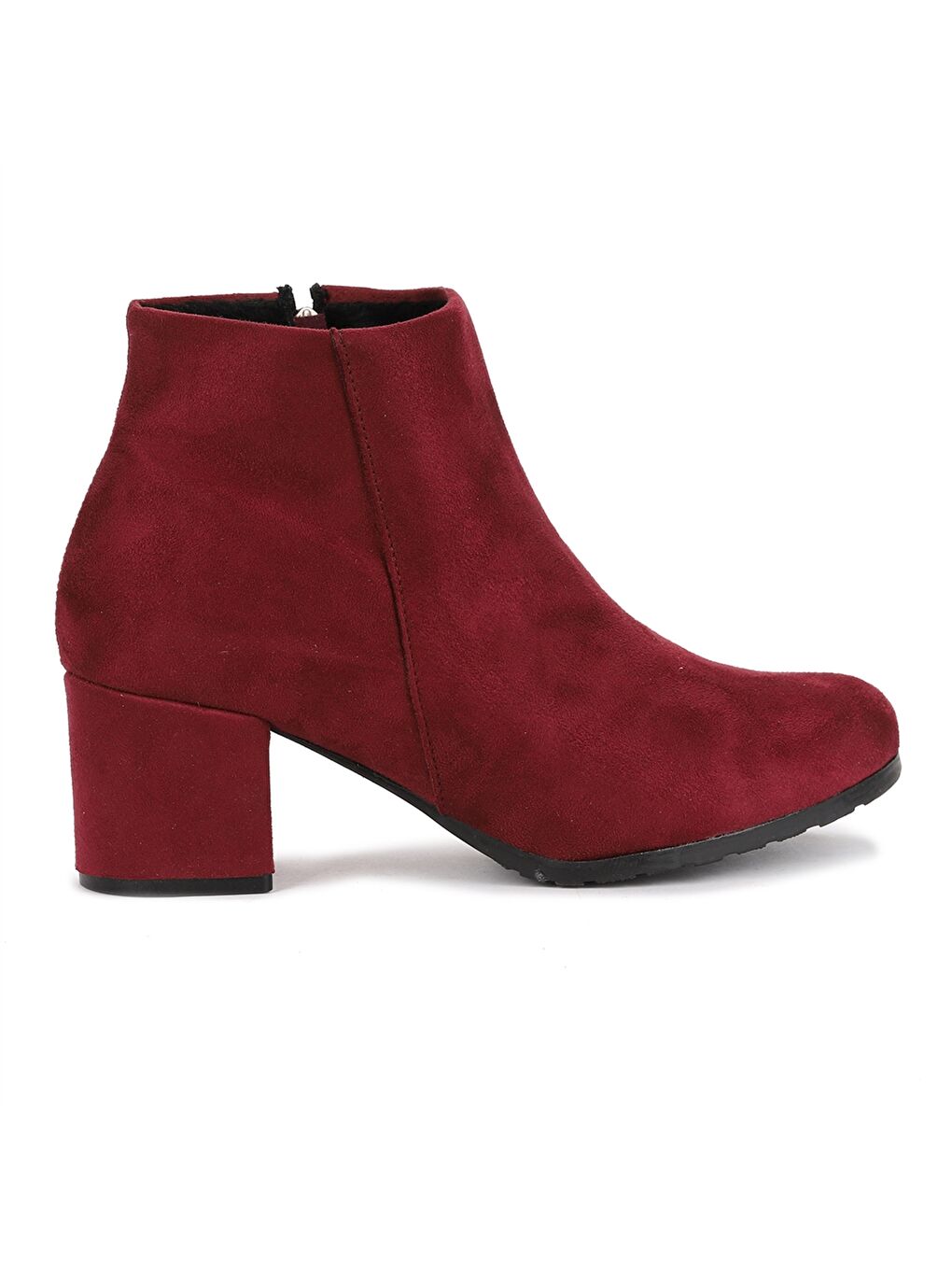 Bordo Süet Görünümlü Fermuarlı Topuklu Kadın Bot-3