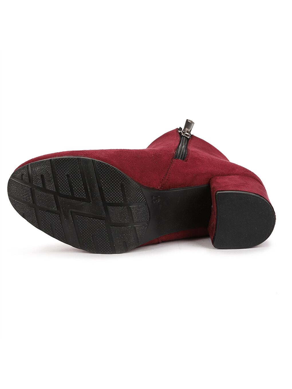 Bordo Süet Görünümlü Fermuarlı Topuklu Kadın Bot-5