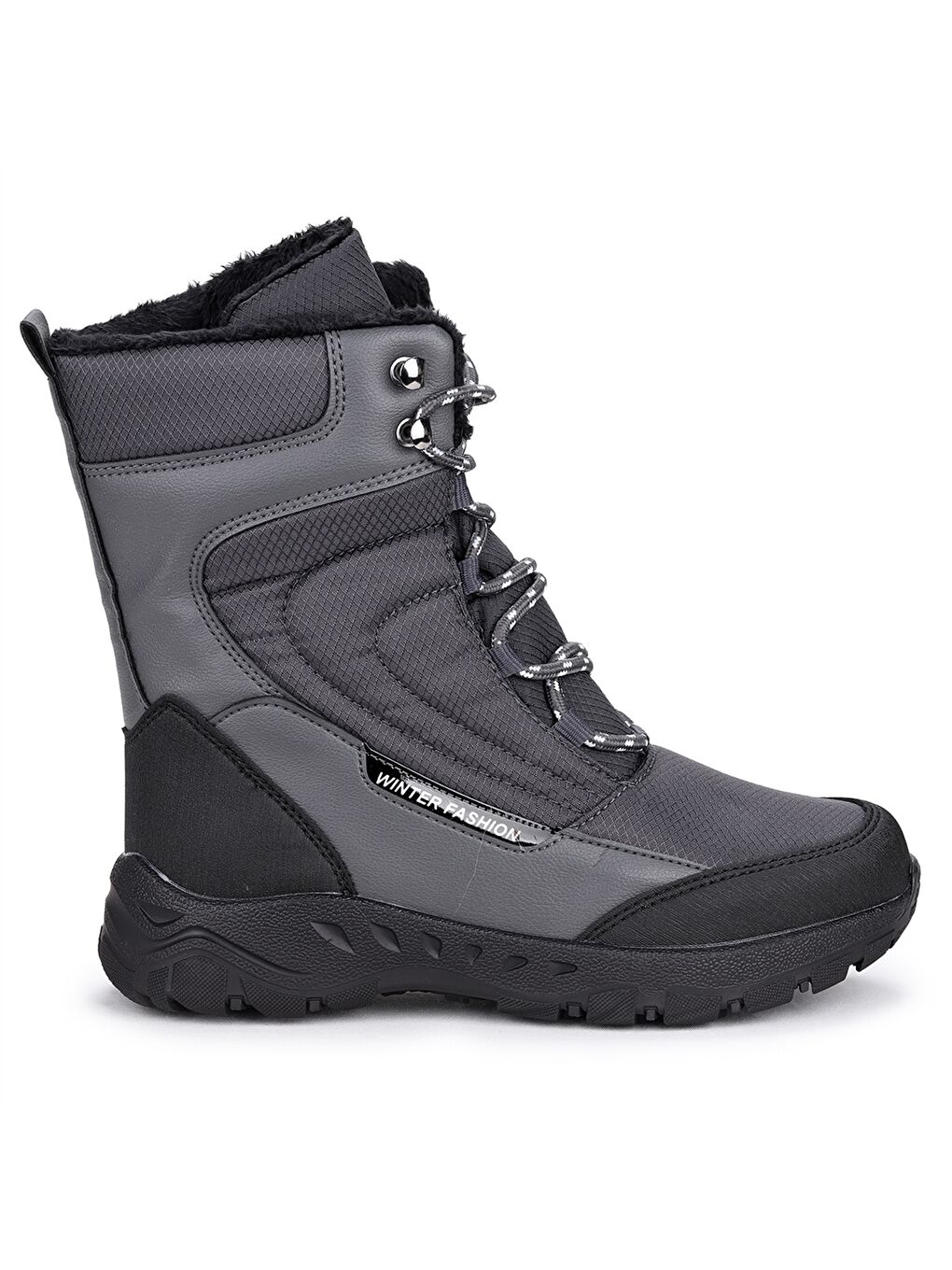 Gri Bağcık ve Fermuarlı Kadın Kar Botu-3