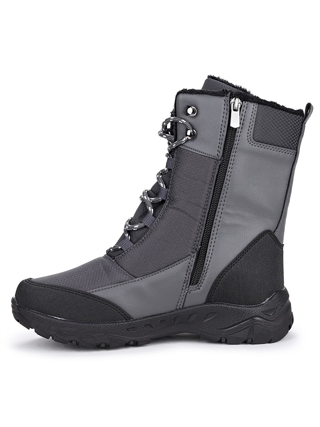 Gri Bağcık ve Fermuarlı Kadın Kar Botu-4