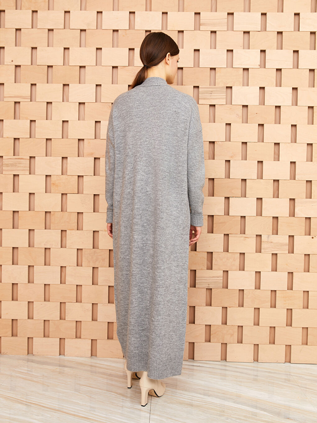 Gri Yarım Balıkçı Yaka Oversize Kadın Triko Elbise-4