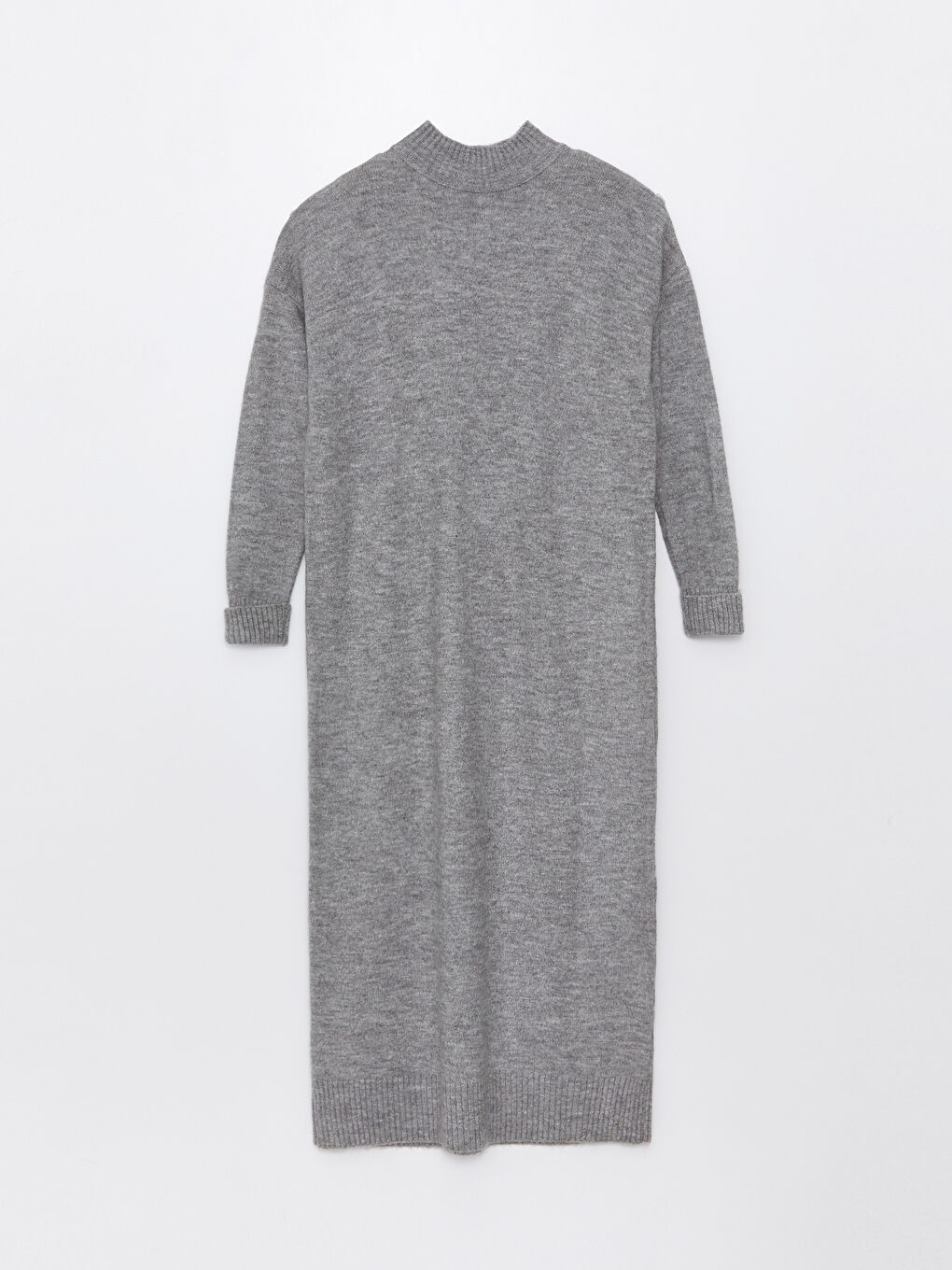 Gri Yarım Balıkçı Yaka Oversize Kadın Triko Elbise-5