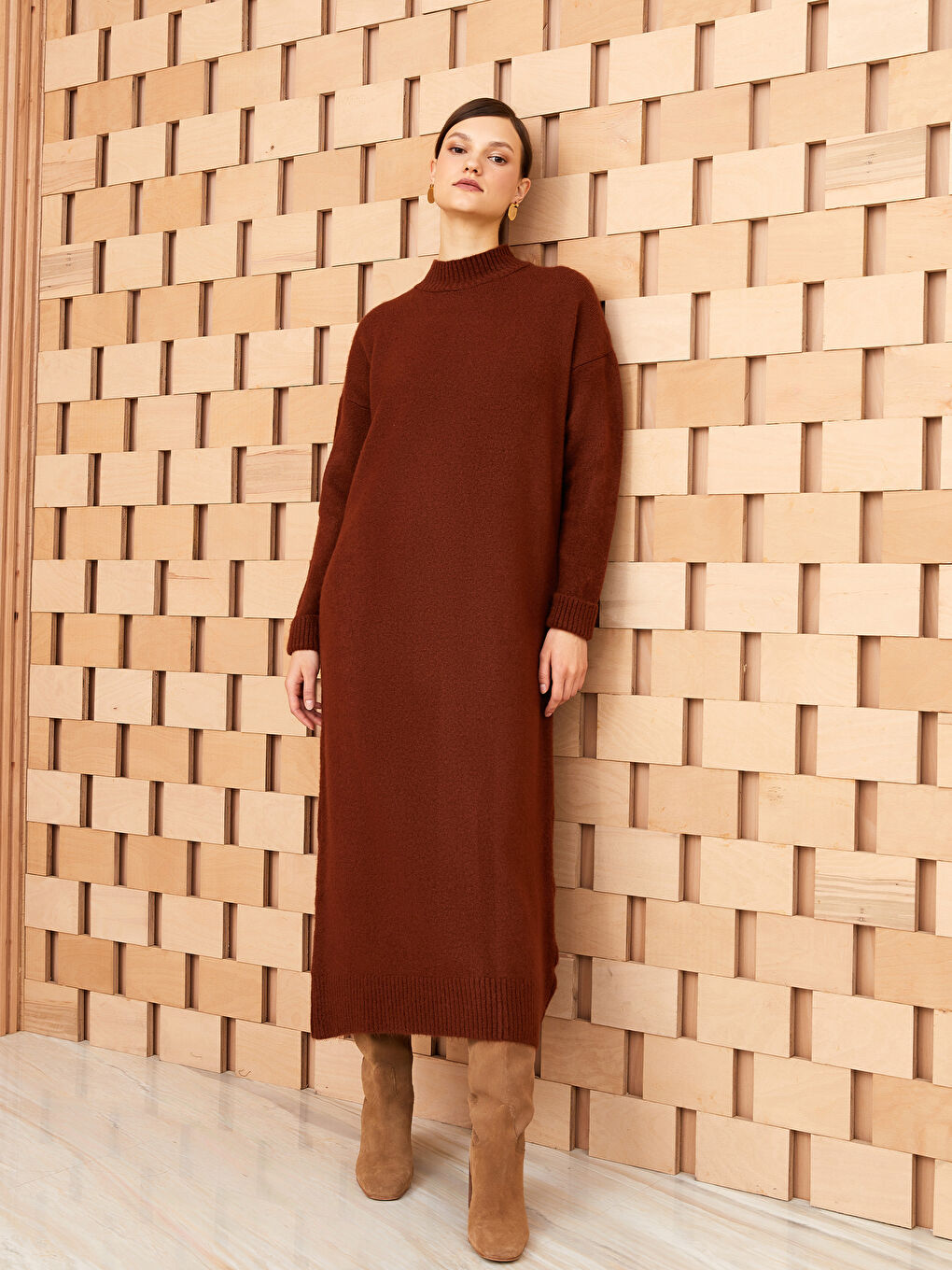 LCW Modest Half Turtleneck Oversize Women's Knitwear Dress -W2KG07Z8-S4L