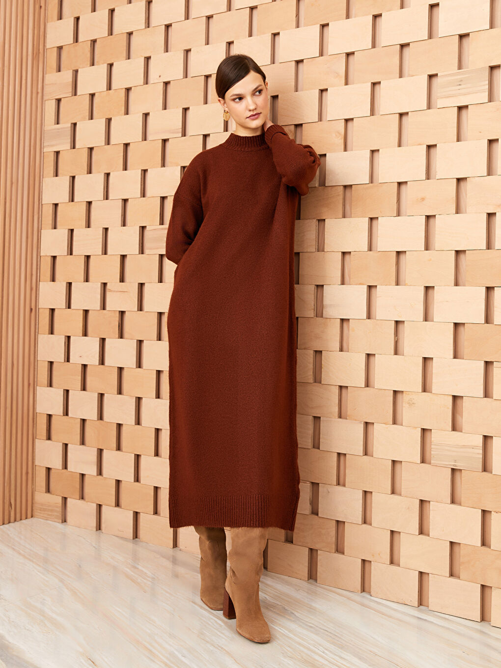 LCW Modest Half Turtleneck Oversize Women's Knitwear Dress -W2KG07Z8-S4L