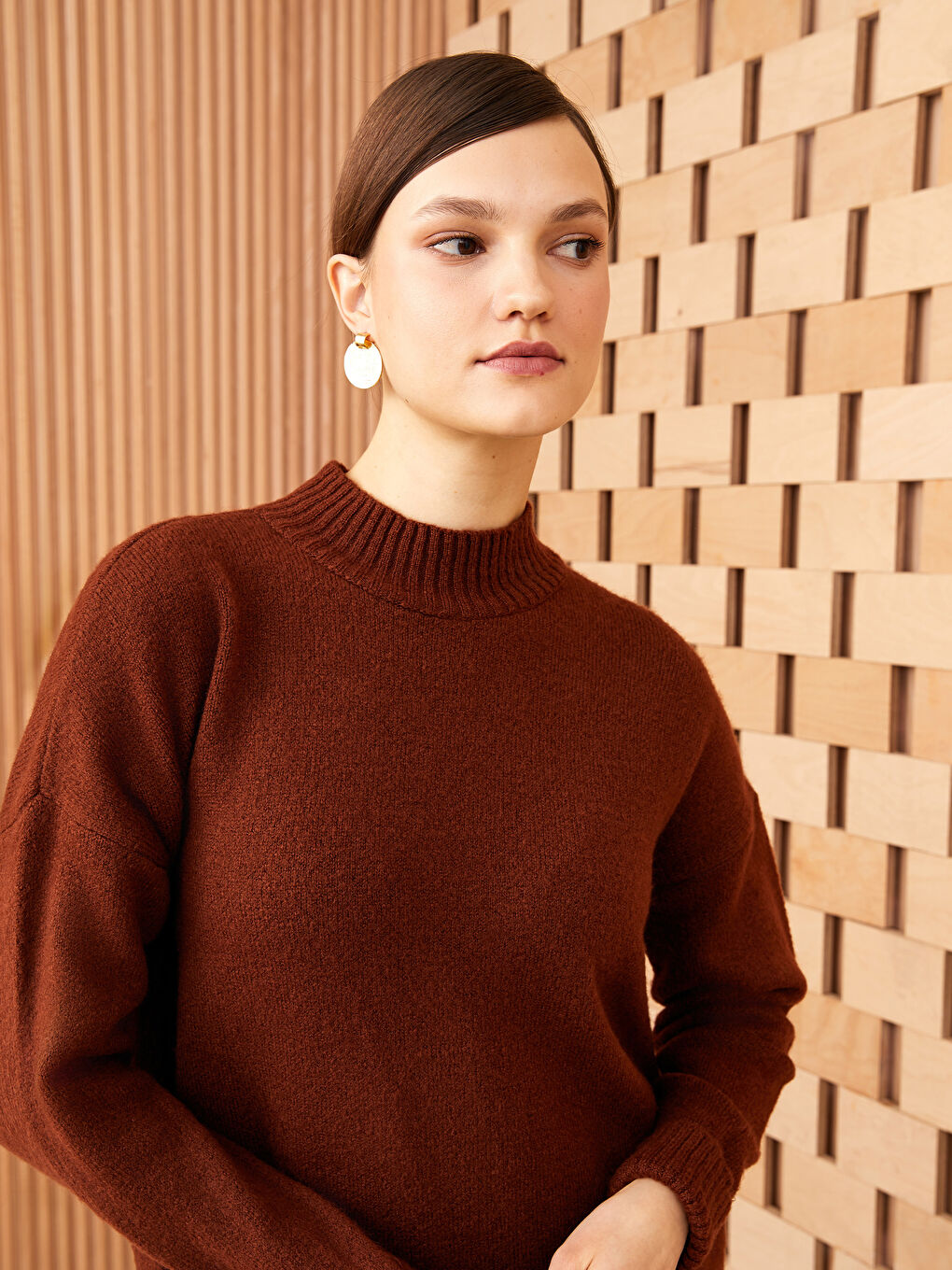LCW Modest Half Turtleneck Oversize Women's Knitwear Dress -W2KG07Z8-S4L