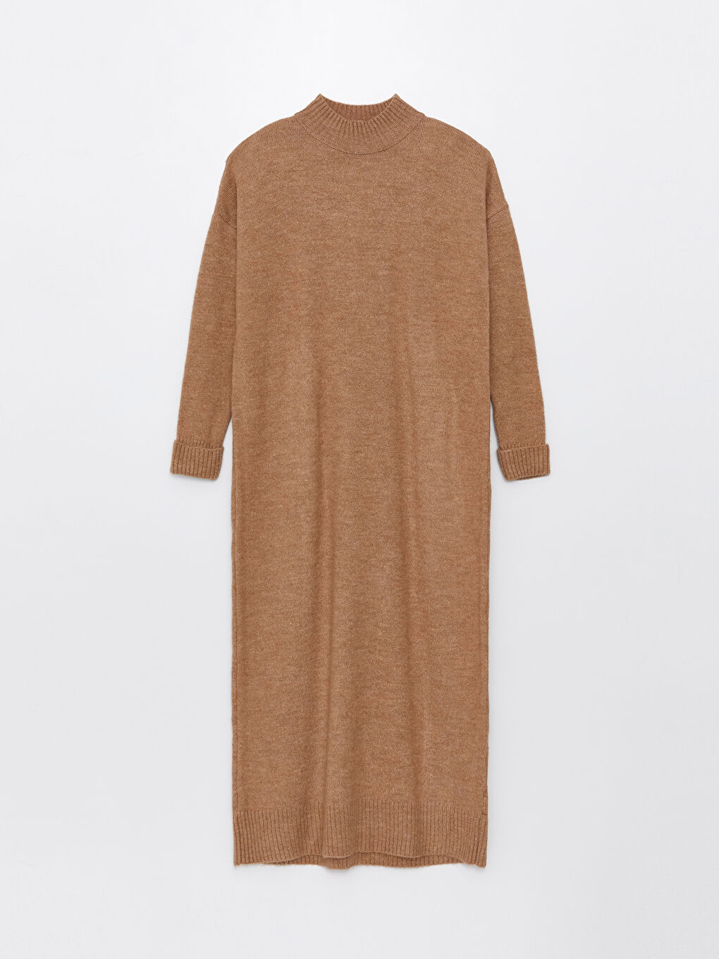 Kahverengi Yarım Balıkçı Yaka Oversize Kadın Triko Elbise-5