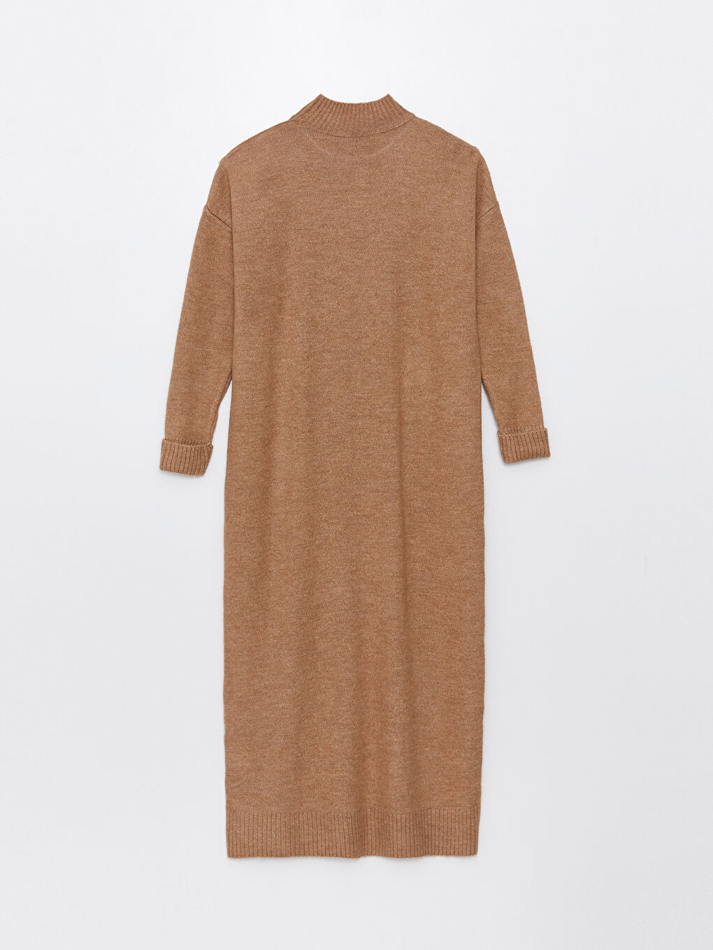 Kahverengi Yarım Balıkçı Yaka Oversize Kadın Triko Elbise-6