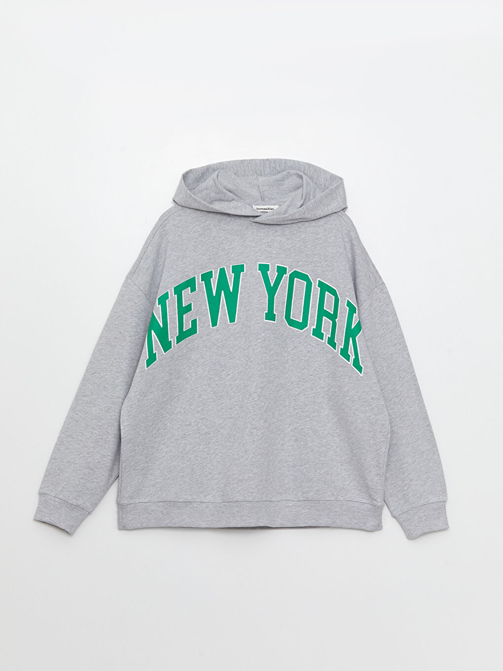 Gri Kapüşonlu Uzun Kollu Baskılı Kadın Sweatshirt-5