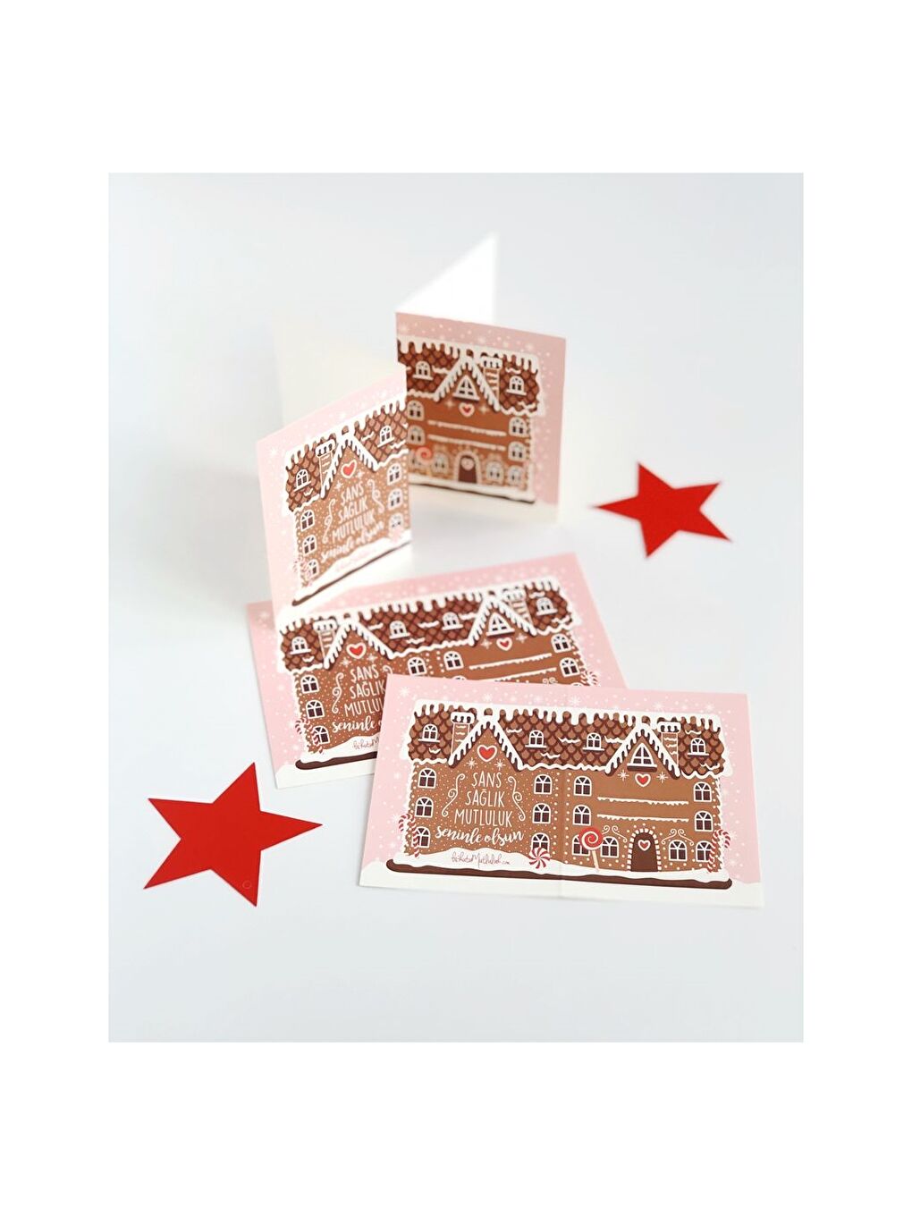 Kurabiye Ev Desen Baskılı İsim Kartı 4'lü