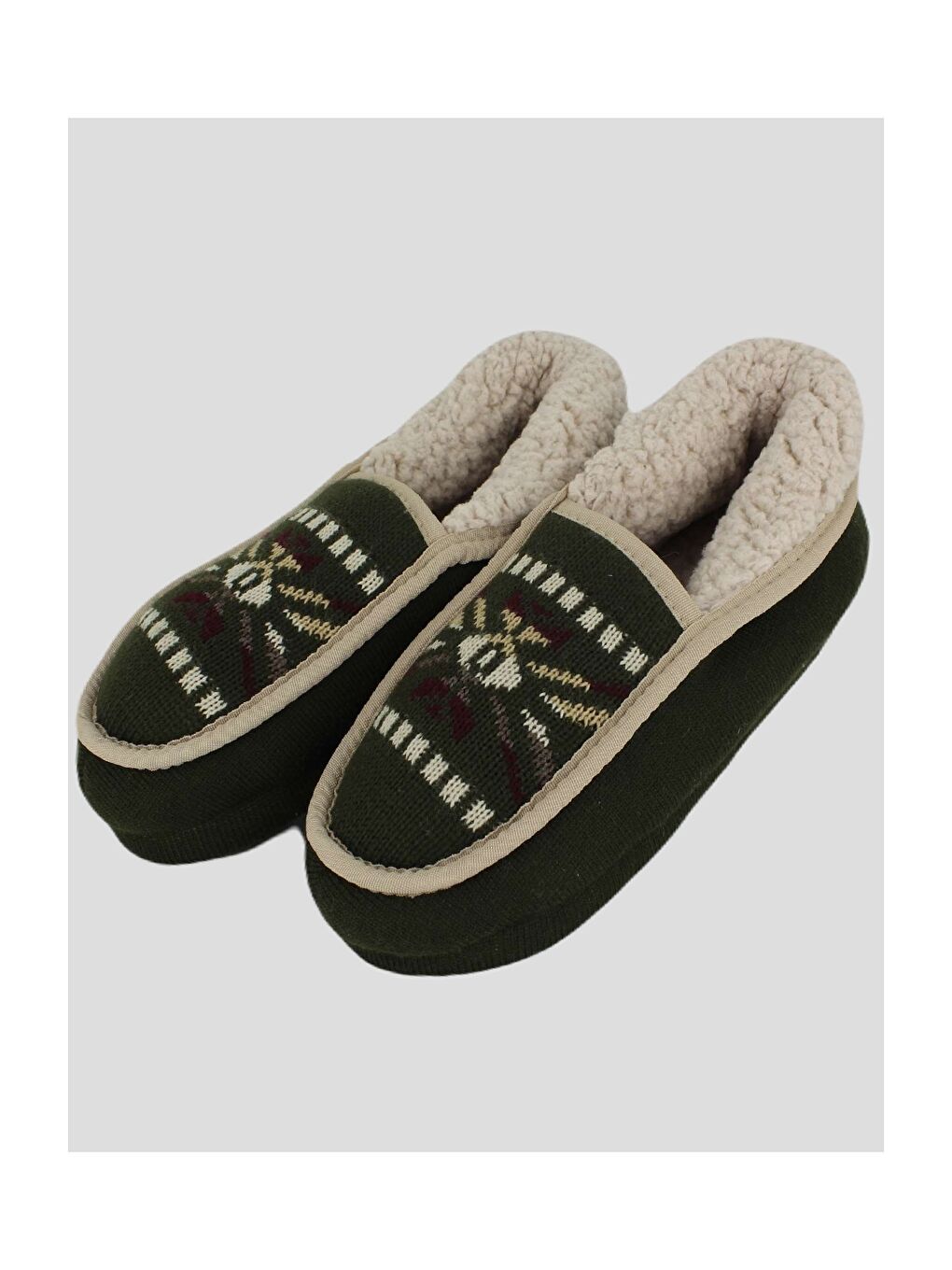 Haki Etnik Desenli Erkek Ev Ayakkabısı-1