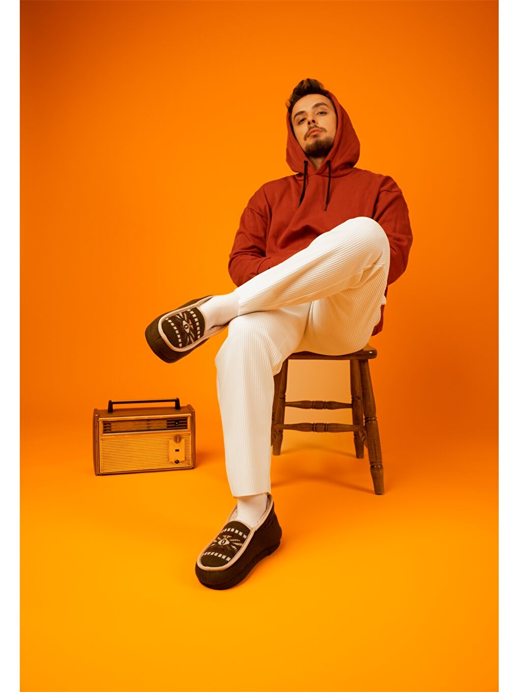 Haki Etnik Desenli Erkek Ev Ayakkabısı-3