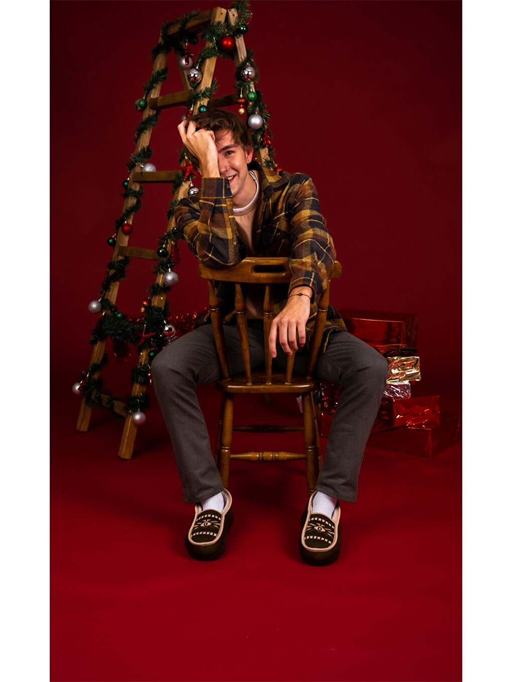 Haki Etnik Desenli Erkek Ev Ayakkabısı-6