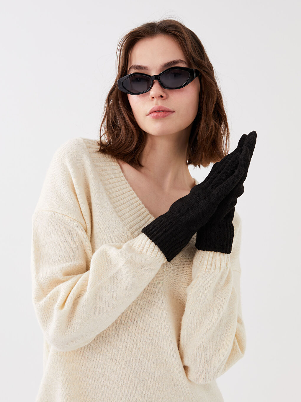 Siyah Kadın Triko Eldiven-1