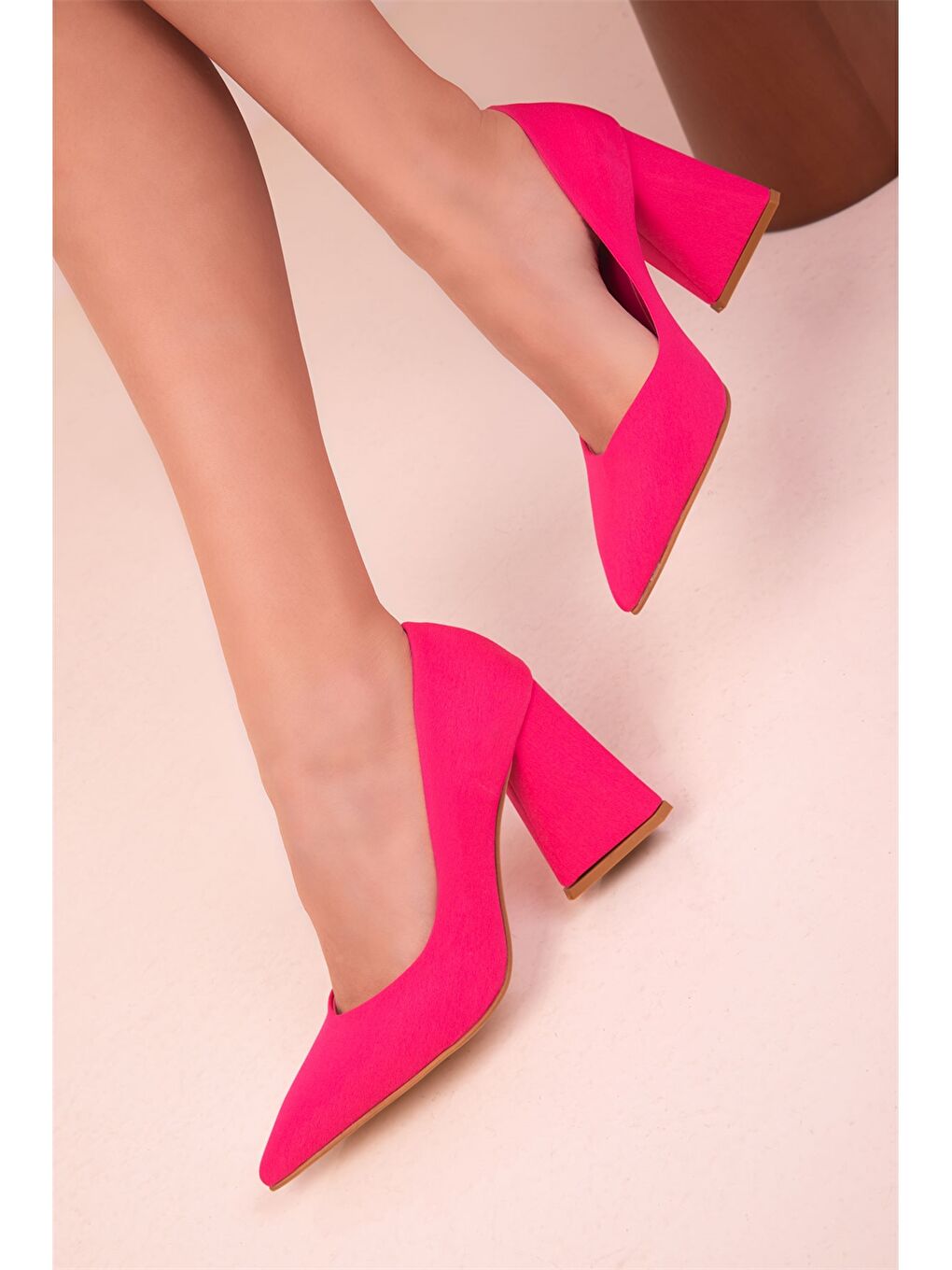 Fuşya Kalın Topuk Kadın Stiletto-3