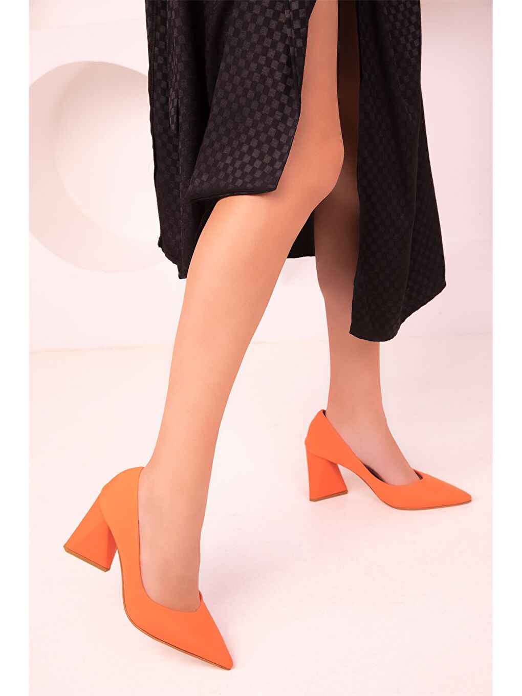 Turuncu Kalın Topuk Kadın Stiletto-2