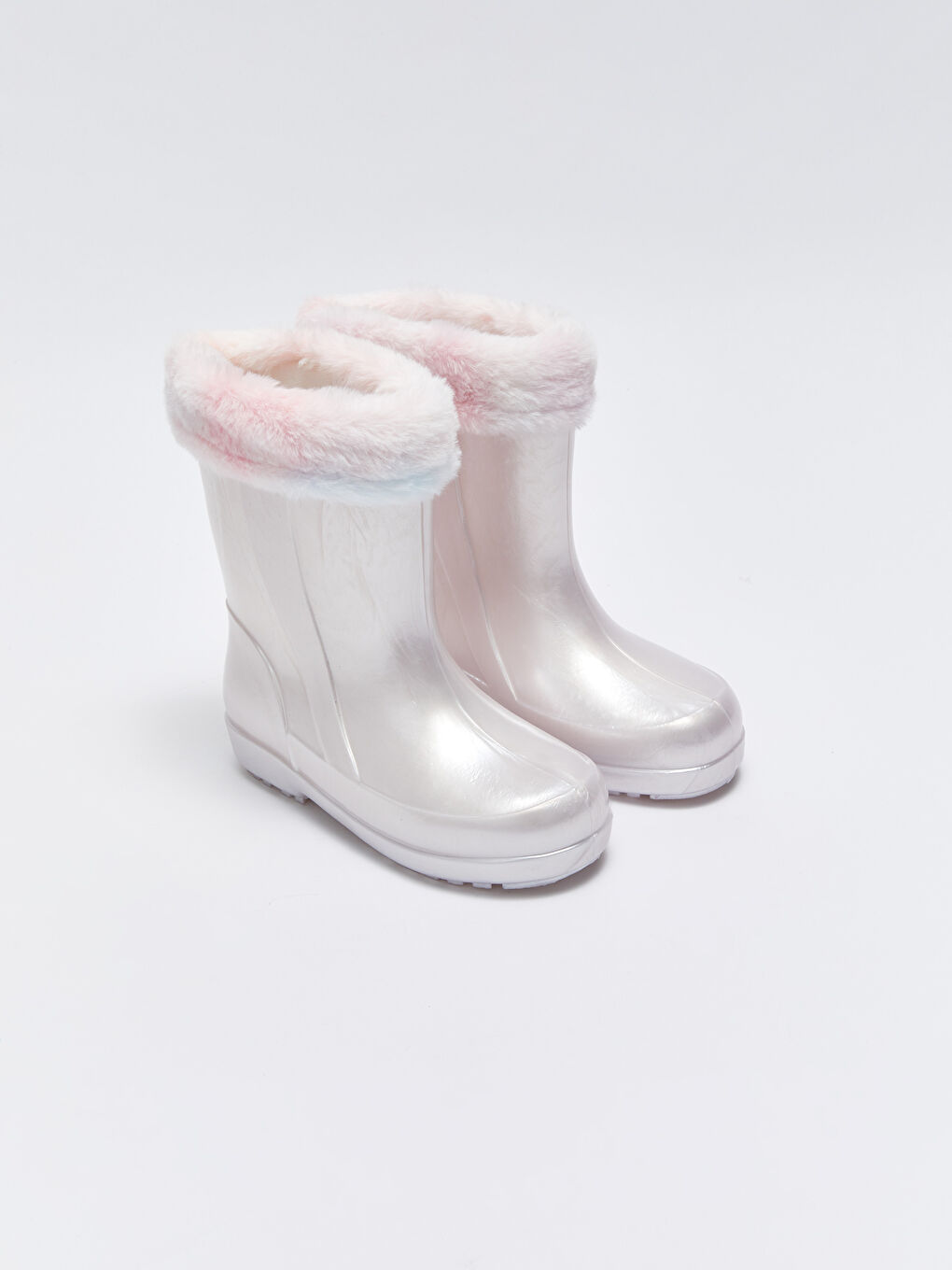 Lila Kürk Detaylı Kız Çocuk Diz Altı Yağmur Çizmesi