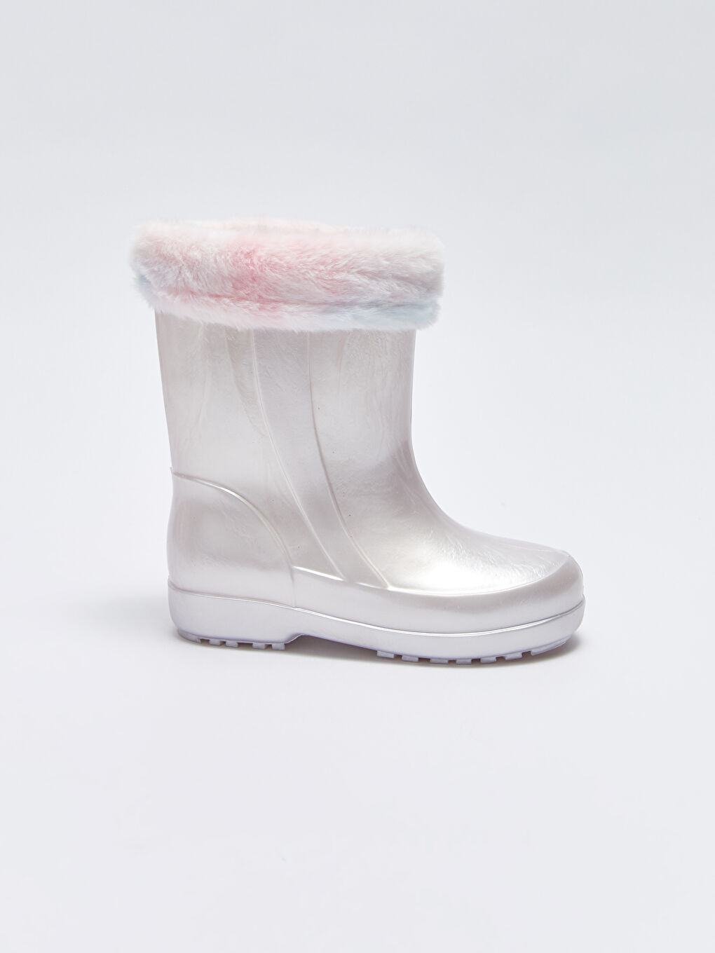 Lila Kürk Detaylı Kız Çocuk Diz Altı Yağmur Çizmesi-1