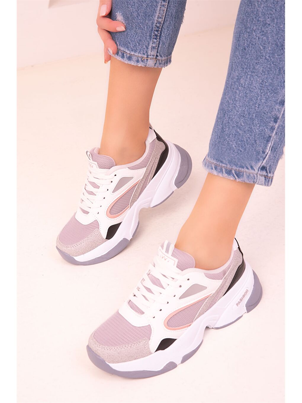 Karışık Kalın Taban Bağcıklı Kadın Aktif Spor Ayakkabı-2