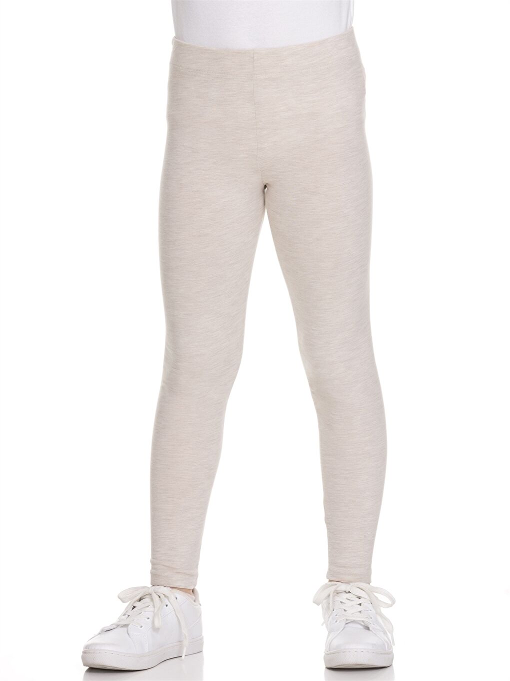 Bej Beli Lastikli Basic Kız Çocuk Tayt-1