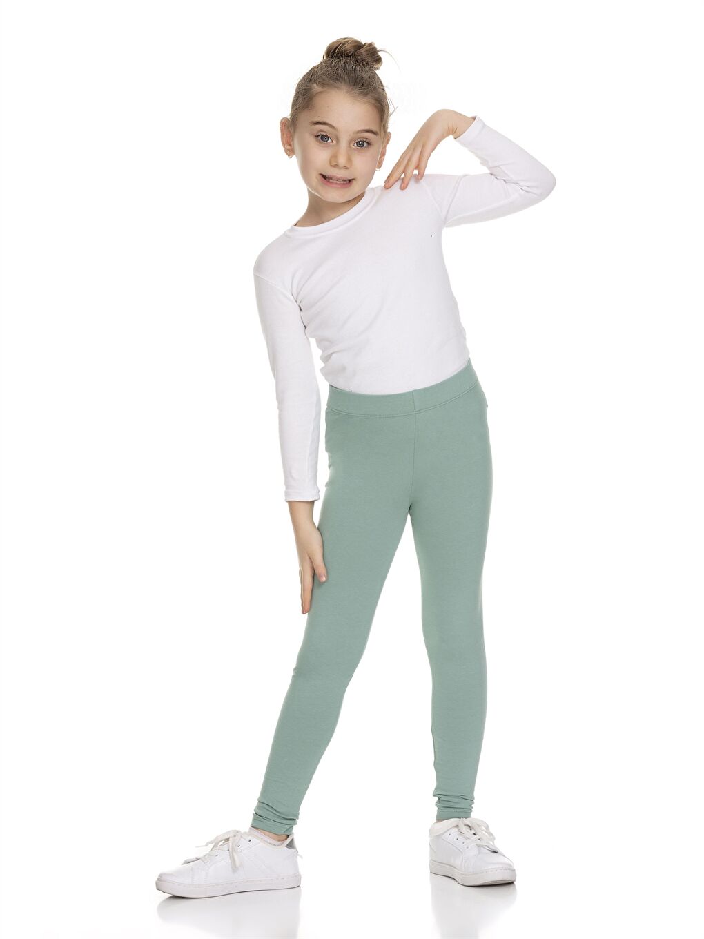 Yeşil Beli Lastikli Basic Kız Çocuk Tayt