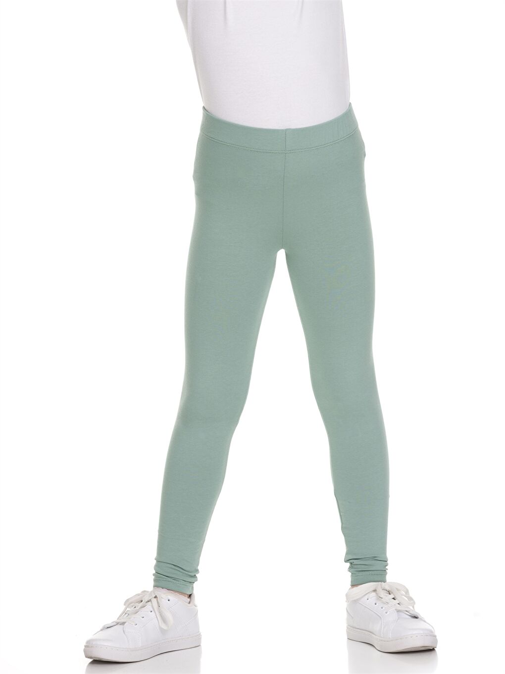 Yeşil Beli Lastikli Basic Kız Çocuk Tayt-1
