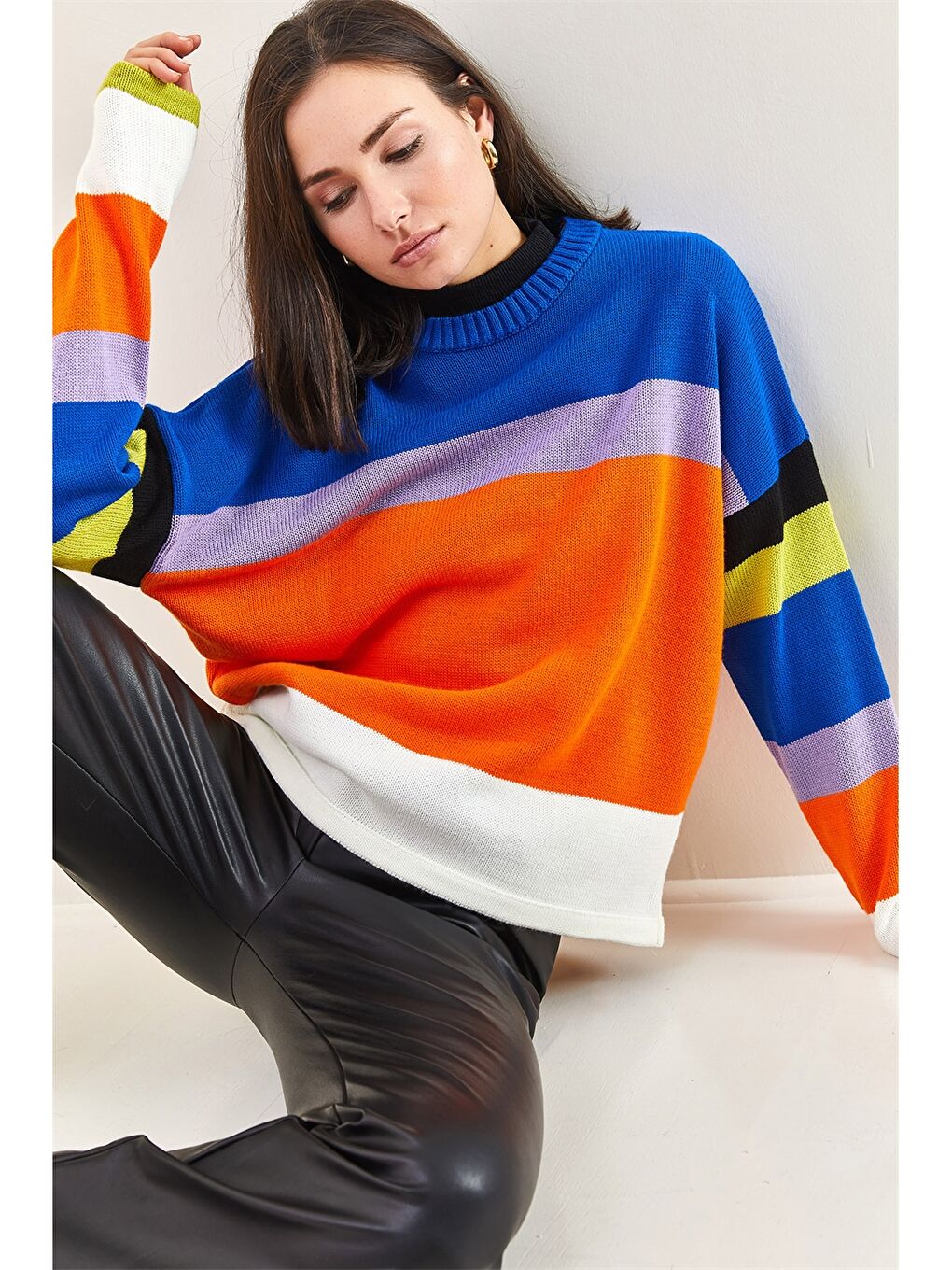 Turuncu Bisiklet Yaka Uzun Kollu Kadın Kazak