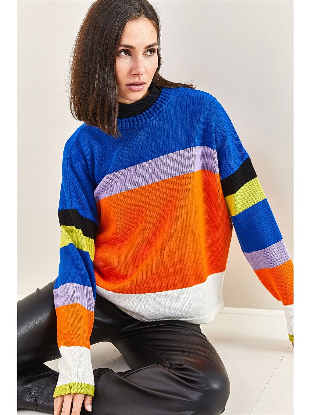 Turuncu Bisiklet Yaka Uzun Kollu Kadın Kazak-1