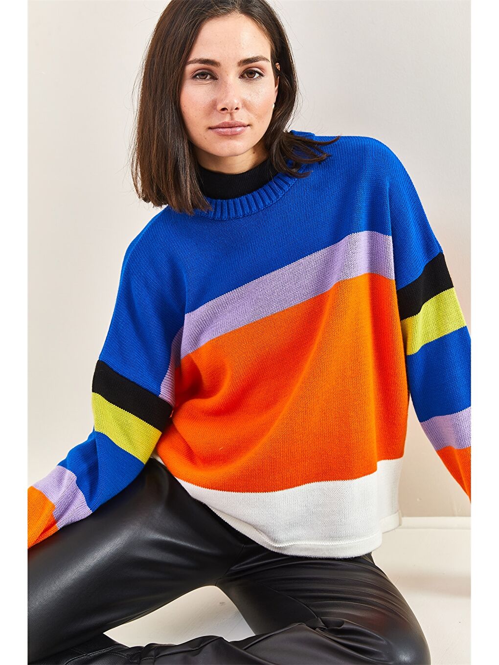 Turuncu Bisiklet Yaka Uzun Kollu Kadın Kazak-2