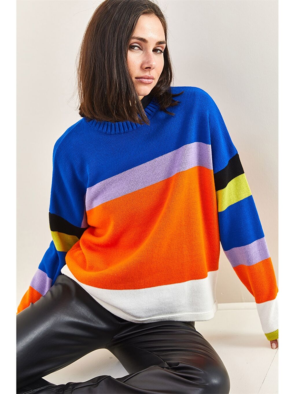 Turuncu Bisiklet Yaka Uzun Kollu Kadın Kazak-3