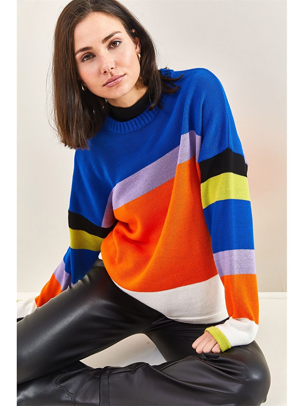 Turuncu Bisiklet Yaka Uzun Kollu Kadın Kazak-4