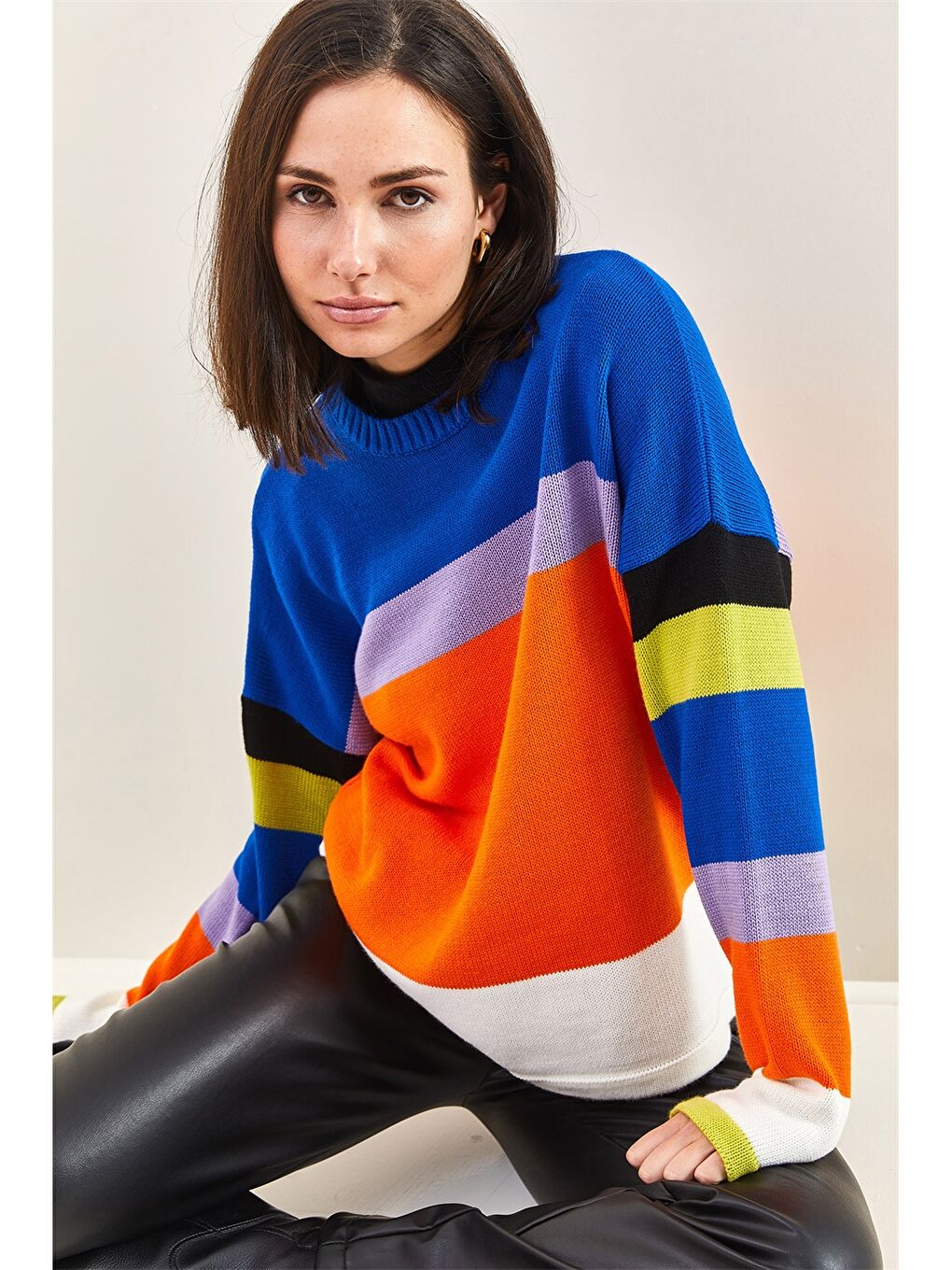 Turuncu Bisiklet Yaka Uzun Kollu Kadın Kazak-5