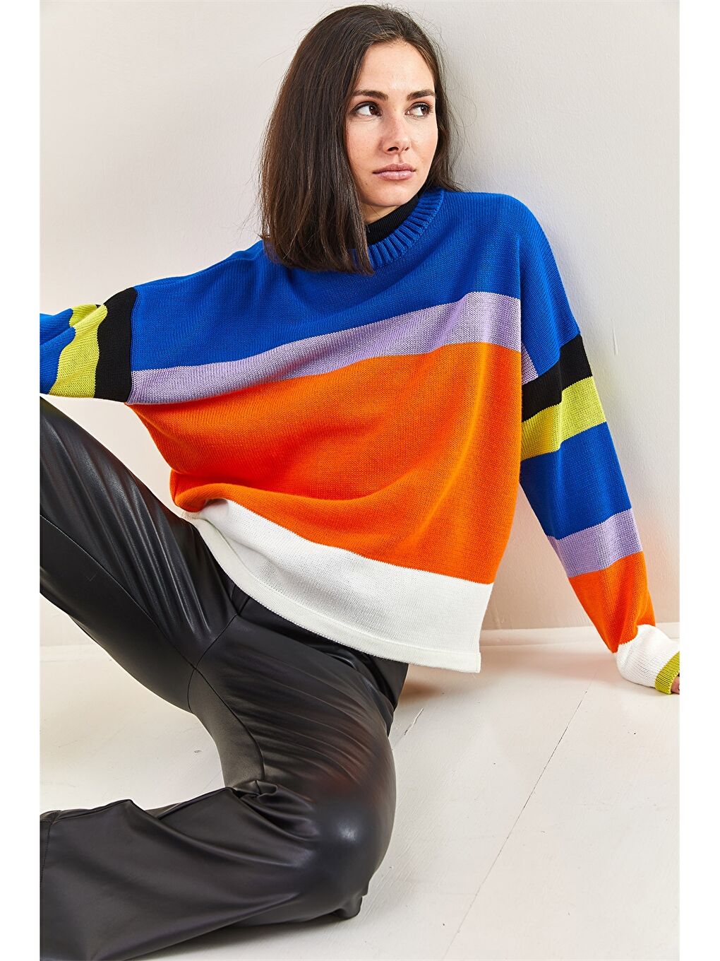 Turuncu Bisiklet Yaka Uzun Kollu Kadın Kazak-7