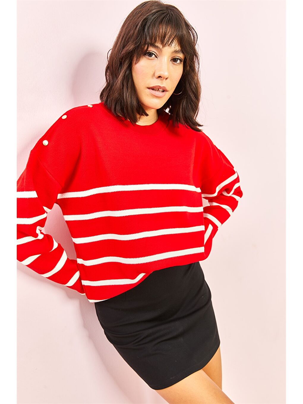 Kırmızı Bisiklet Yaka Kadın Kazak