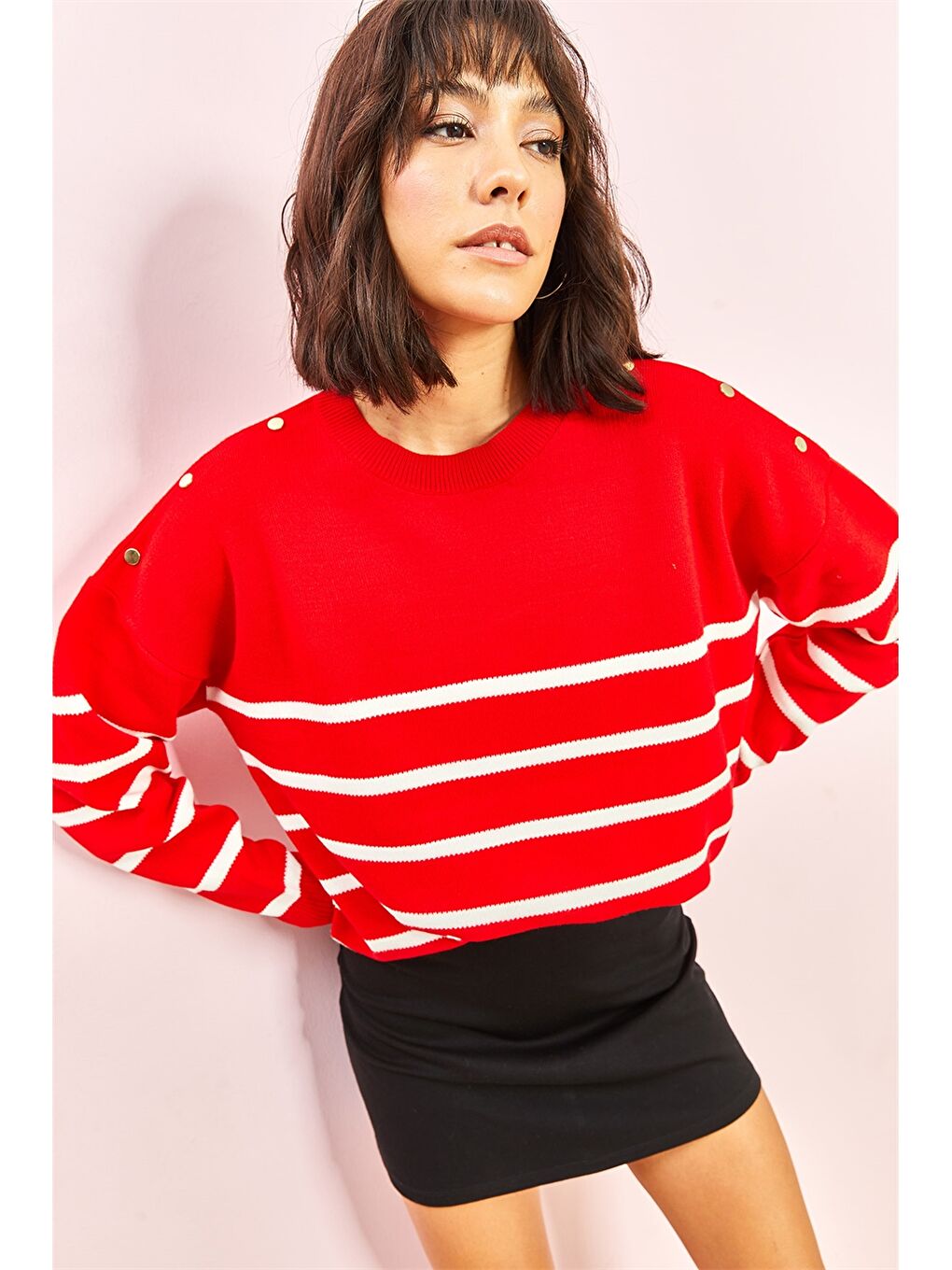 Kırmızı Bisiklet Yaka Kadın Kazak-1