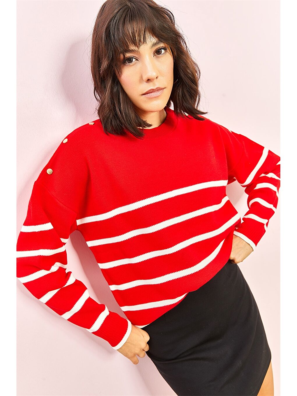 Kırmızı Bisiklet Yaka Kadın Kazak-2