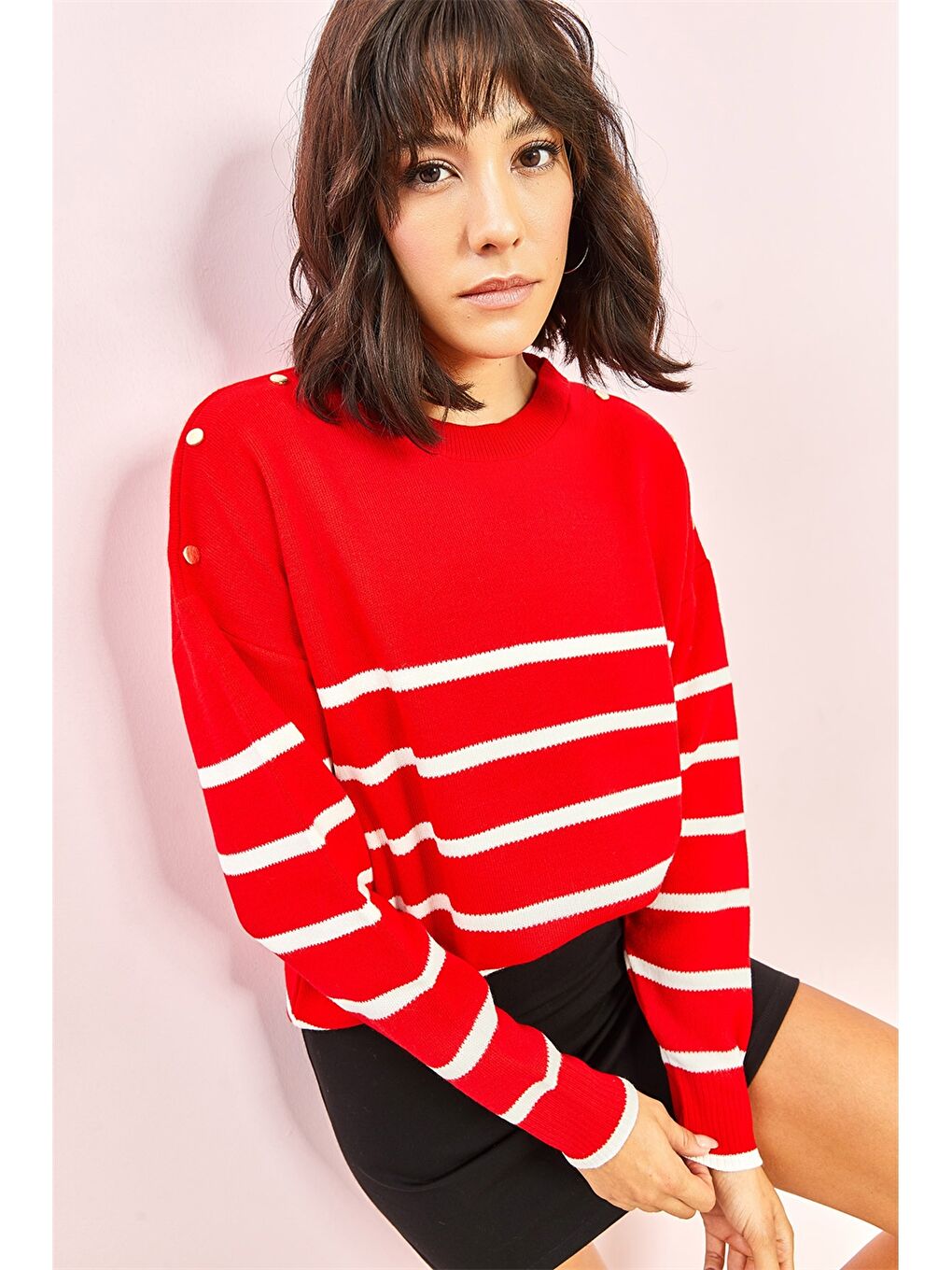 Kırmızı Bisiklet Yaka Kadın Kazak-3