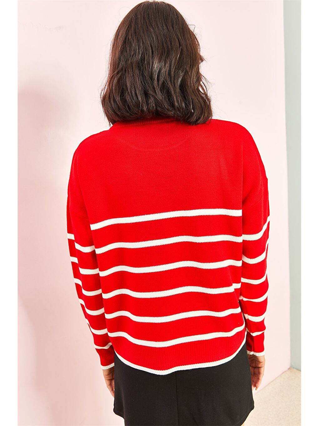 Kırmızı Bisiklet Yaka Kadın Kazak-4