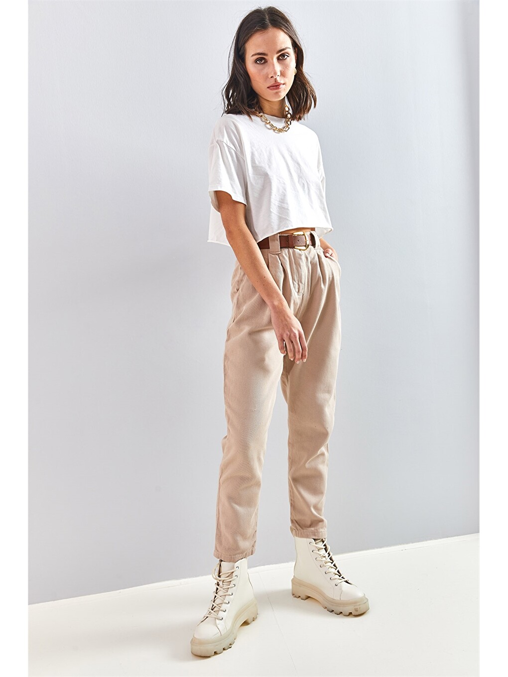 Bej Gabardin Kadın Pantolon-2