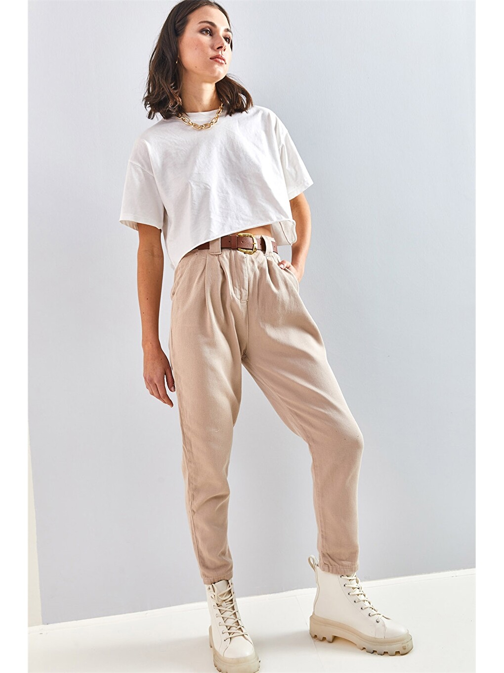 Bej Gabardin Kadın Pantolon-6