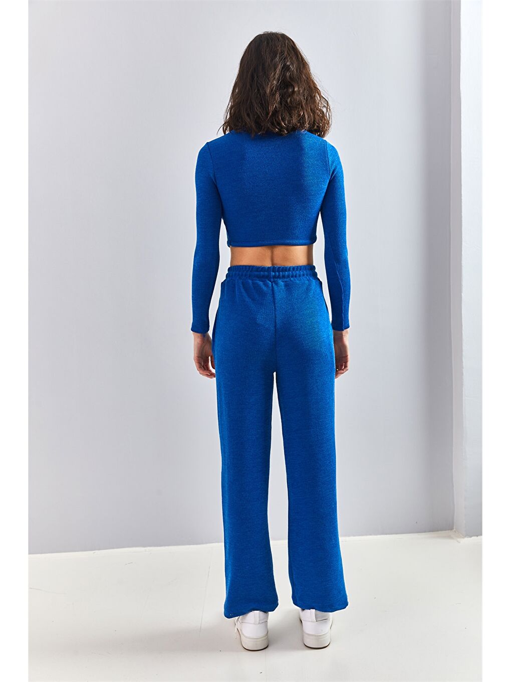 Mavi Bisiklet Yaka Düz Uzun Kollu Kadın Eşofman Takımı-3