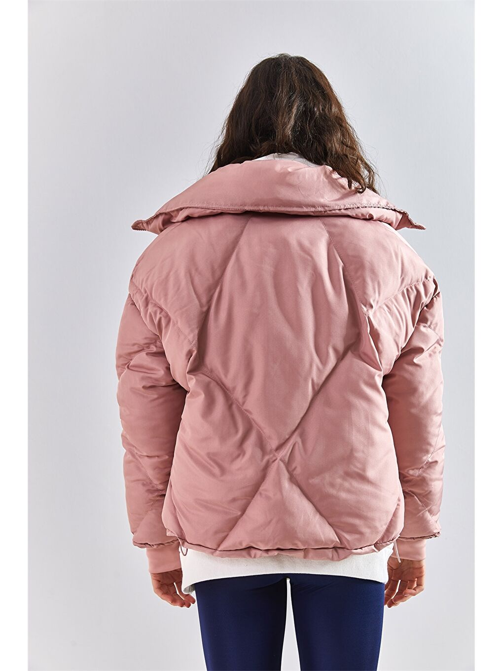 Pembe Uzun Kollu Kadın Şişme Mont-4